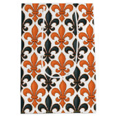 Orange Black Baroque Fleur-de-lis Pattern Design ミディアムペーパーバッグ (裏面)