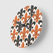 Orange Black Baroque Fleur-de-lis Pattern Design  ラウンド壁時計 (傾斜)