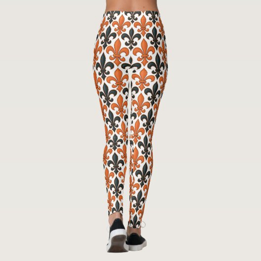 Orange Black Baroque Fleur-de-lis Pattern Design  レギンス (裏面)