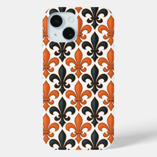 Orange Black Baroque Fleur-de-lis Pattern Design Case-Mate iPhoneケース (裏面)