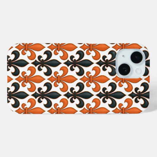 Orange Black Baroque Fleur-de-lis Pattern Design  Case-Mate iPhoneケース (裏面 (横))