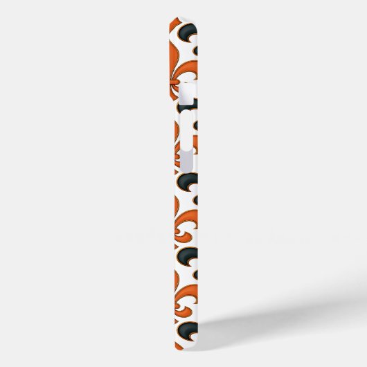Orange Black Baroque Fleur-de-lis Pattern Design  Case-Mate iPhoneケース (裏面 / 左)
