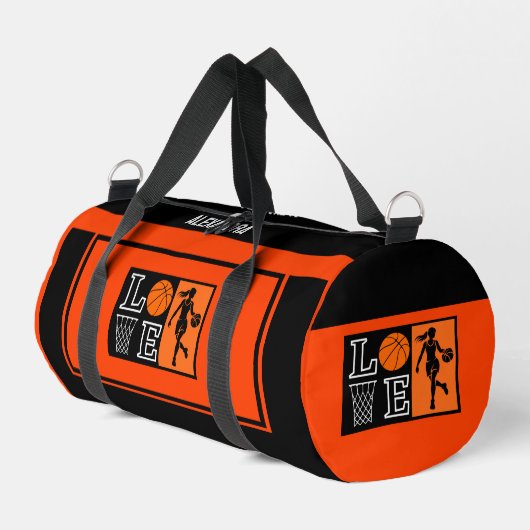 Orange Black Basketball Player Girl Birthday ダッフルバッグ (左コーナー)