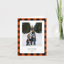Orange Black Buffalo Plaid  3 Photo Christmas シーズンカード