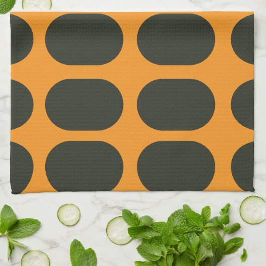 Orange Black Circles キッチンタオル (折り畳み)