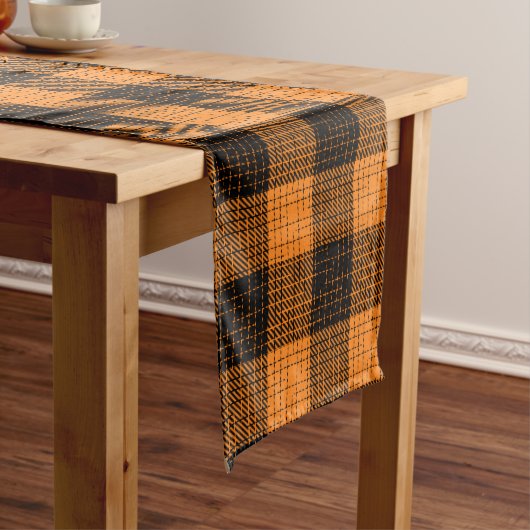  Orange Black Crosshatch Buffalo Check ショートテーブルランナー (インサイチュ)