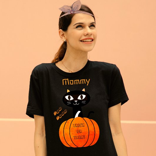 Orange & Black Cute Cat Matching Family Halloween Tシャツ