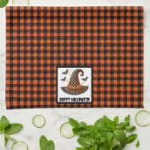 Orange & Black Gingham Halloween Witch Hat & Bats キッチンタオル (折り畳み)