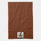 Orange & Black Gingham Halloween Witch Hat & Bats キッチンタオル (縦)