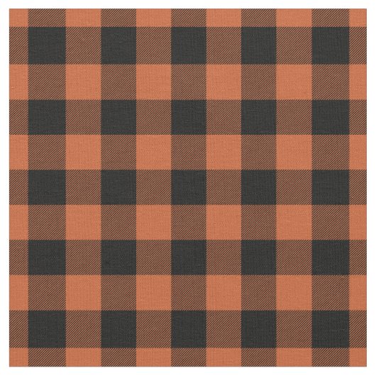 Orange & Black Gingham Plaid ファブリック (クローズアップ)