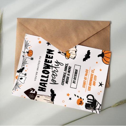 Orange Black Halloween Party Invitation 招待状