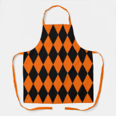 Orange Black Harlequin Diamonds Checkers Design  エプロン (正面)