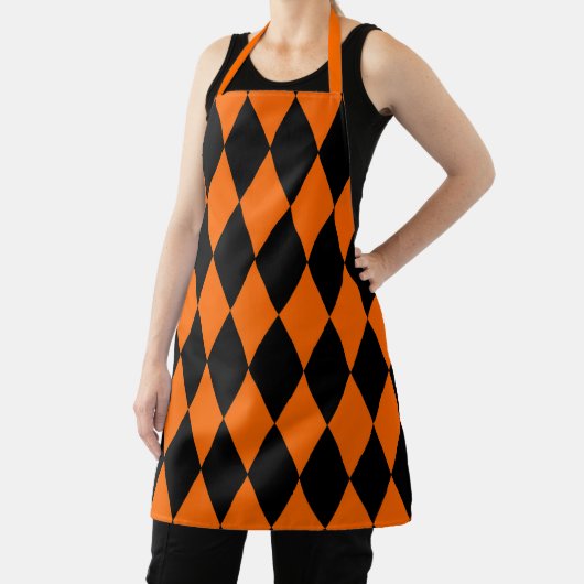 Orange Black Harlequin Diamonds Checkers Design  エプロン (インサイチュ)