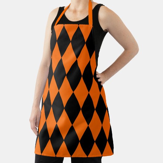 Orange Black Harlequin Diamonds Checkers Design  エプロン
