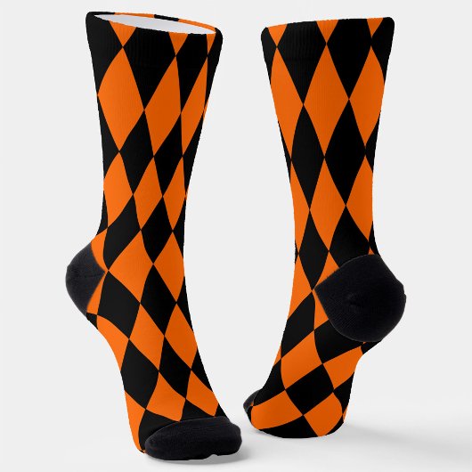 Orange Black Harlequin Diamonds Checkers Design  ソックス