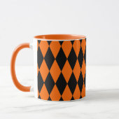 Orange Black Harlequin Diamonds Checkers Design マグカップ (左)