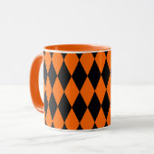 Orange Black Harlequin Diamonds Checkers Design マグカップ (正面左)