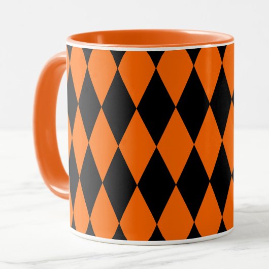 Orange Black Harlequin Diamonds Checkers Design マグカップ