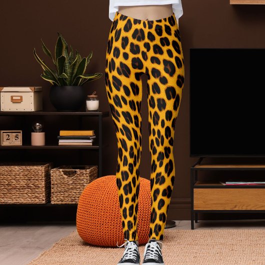 Orange Black Leopard Skin Safari Fun Pattern Print レギンス