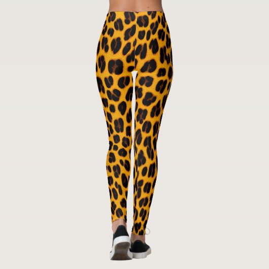 Orange Black Leopard Skin Safari Fun Pattern Print レギンス (裏面)