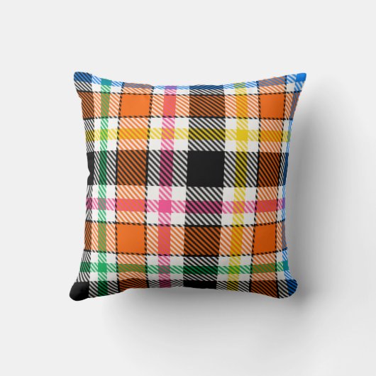 Orange Black Multicolour Flannel Plaid Tartan クッション (裏面)