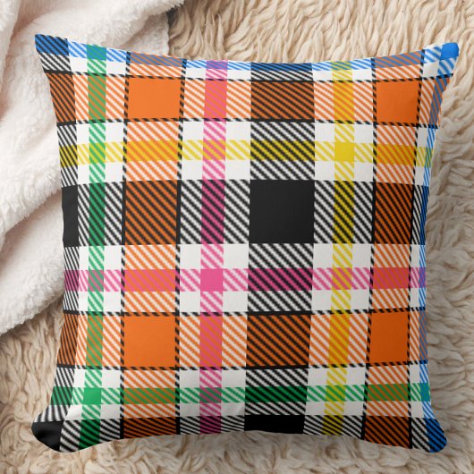 Orange Black Multicolour Flannel Plaid Tartan クッション