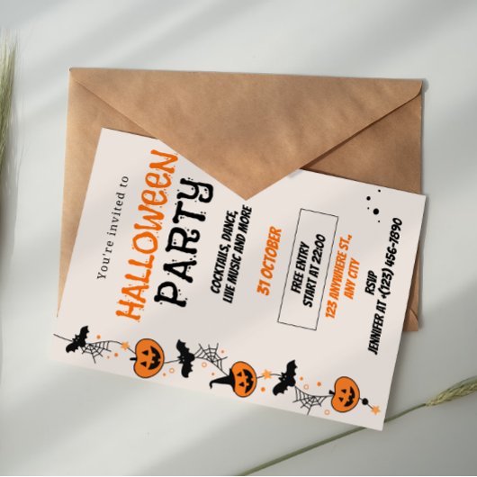 Orange Black Playful Halloween Party Invitation 招待状
