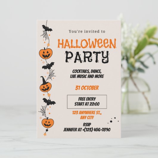 Orange Black Playful Halloween Party Invitation 招待状 (スタンド正面)