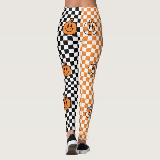 Orange Black Retro Rad Pumpkin Checkered Halloween レギンス (裏面)