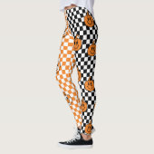 Orange Black Retro Rad Pumpkin Checkered Halloween レギンス (左)