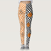 Orange Black Retro Rad Pumpkin Checkered Halloween レギンス (正面)