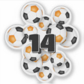 orange black soccer balls sticker w jersey number シール (正面)