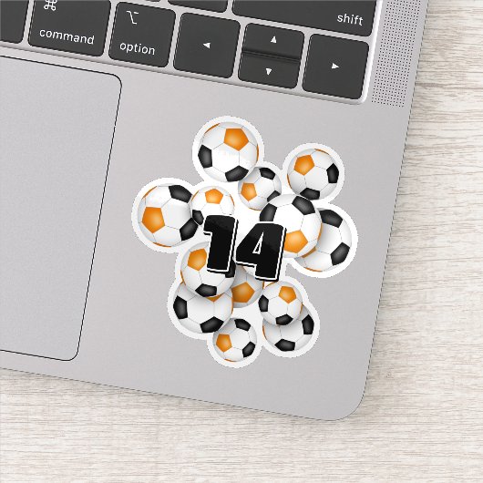 orange black soccer balls sticker w jersey number シール (詳細)