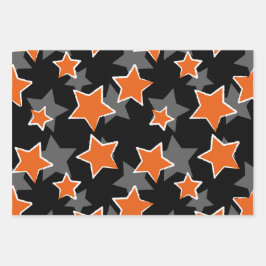 Orange & Black Star Power Football Game Day ラッピングペーパーシート