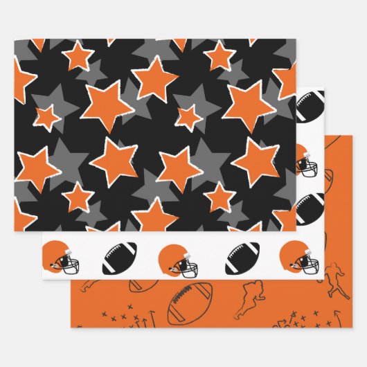 Orange & Black Star Power Football Game Day ラッピングペーパーシート (セット)