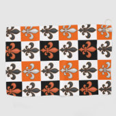 Orange Black White Checkered Fleur-de-lis Design  ゴルフタオル (横)