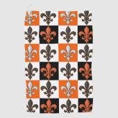 Orange Black White Checkered Fleur-de-lis Design  ゴルフタオル (正面)