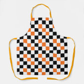 Orange Black White Checkered Pattern Design  エプロン (正面)