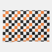 Orange Black White Checkered Pattern Design  キッチンタオル (横)