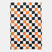 Orange Black White Checkered Pattern Design  キッチンタオル (縦)