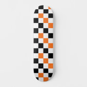 Orange Black White Checkered Pattern Design  スケートボード (正面)