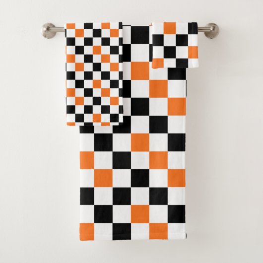 Orange Black White Checkered Pattern Design  バスタオルセット (インサイチュ)
