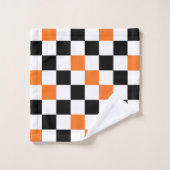 Orange Black White Checkered Pattern Design  バスタオルセット (ウォッシュタオル)