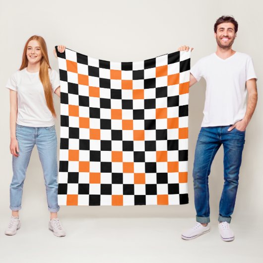 Orange Black White Checkered Pattern Design  フリースブランケット (インサイチュ)
