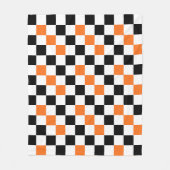 Orange Black White Checkered Pattern Design  フリースブランケット (正面)