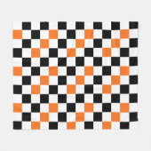 Orange Black White Checkered Pattern Design  フリースブランケット (正面(横))