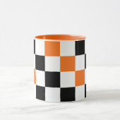 Orange Black White Checkered Pattern Design  マグカップ (中央)