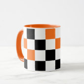 Orange Black White Checkered Pattern Design  マグカップ (正面左)