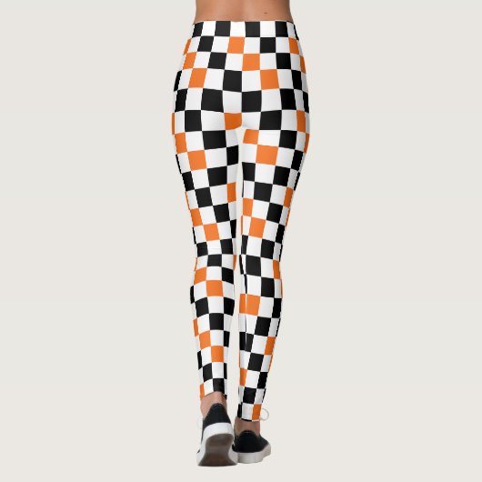 Orange Black White Checkered Pattern Design  レギンス (裏面)