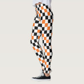 Orange Black White Checkered Pattern Design  レギンス (左)
